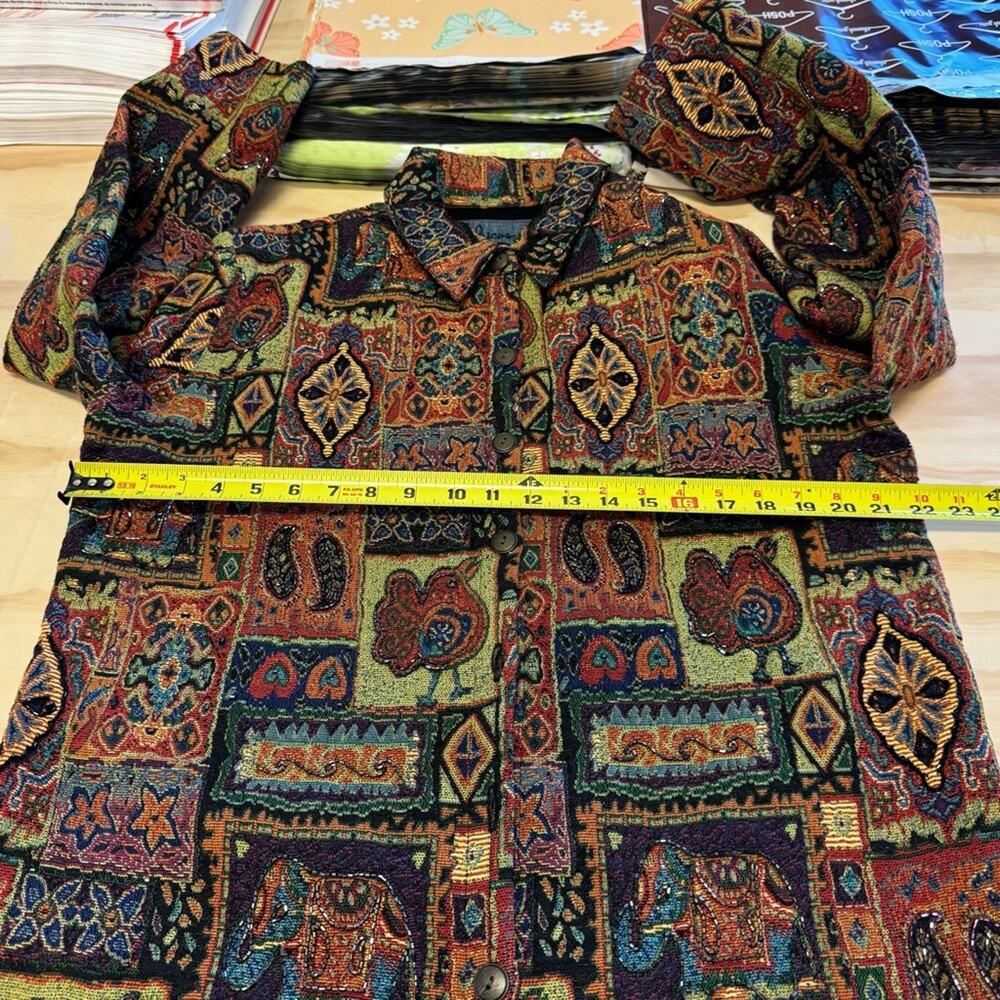 Chico’s Vintage Tapestry Sequin Patchwork Jacket Shaket Medium - Picture 10 of 13
